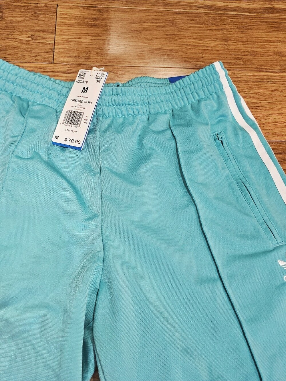 Adidas NWT Firebird Track Pants Medium Semi Mint Rush Teal Blue Straight Leg - Picture 2 of 5